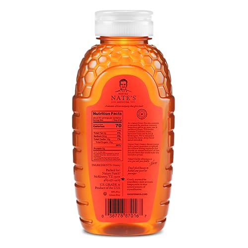 Nature Nate's 100% Pure Raw & Unfiltered Honey, Squeeze Bottle; All-Natural Sweetener, No Additives, California, 16 Oz #TOP5