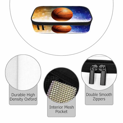 Image of Basketball Pencil Case Organizer Glittering Light Magic Sports Orange Blue Stationery Box Makeup Box School Supply for Boy Girl Men Women
