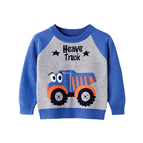 Baby Boys Girls Knit Sweater Long Sleeve Crewneck Car Printed Sweatshirt Winter Casual Cute Pullover Top