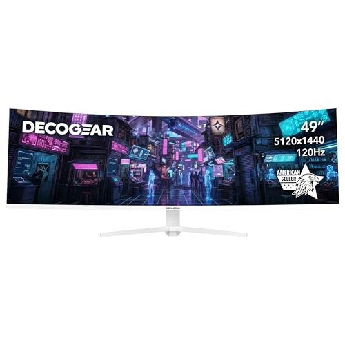 Image of Deco Gear 49 inch Curved Ultrawide 5K Gaming Monitor, 32:9, 120 Hz, 101% NTSC 100% sRGB, USB-C 65W, Adjustable, Home Office and Entertainment Workstation - Exclusive White Edition