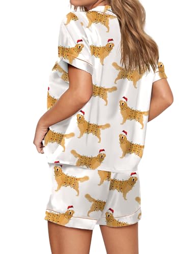 Image of SHESHOW Satin Pajamas for Women Set Preppy Animals Pjs Short Sleeve Shorts 2 Piece Loungewear Sets XS-XXL