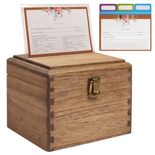 KIRIGEN Organizador de Recetas de Cocina en Madera   Incluye 100 Fichas y 12 Divisores   Para Uso Diario o como Regalo, Color Marrón
