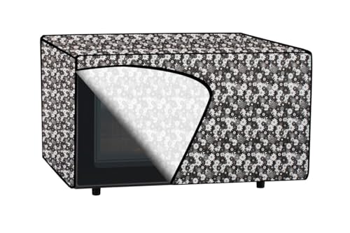 Image of PVC Microwave Oven Cover for IFB 30L 30BRC2 | Full Closure Zip | Waterproof & Dustproof | Attractive Digital Print | Stain Resistant | 48 x 53 x 34 cm | Black White Flower Design