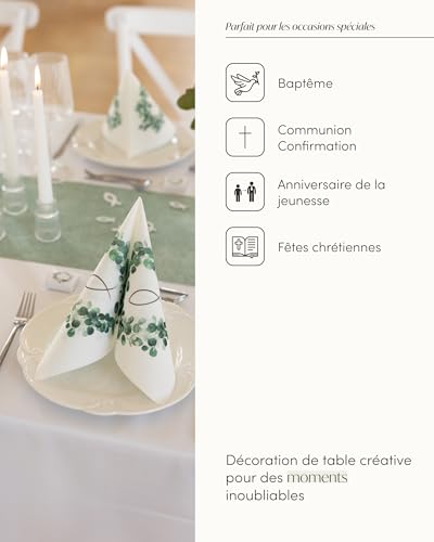 Kit Communion Eucalyptus : Décoration de Table Complète avec Chemin de Table et Serviettes - 3