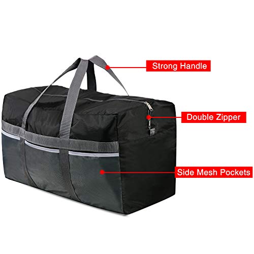 CAMPMOON Large Collapsible Duffle Bags for Men Traveling, Waterproof XL Travel Duffel Bags 96L for Airplane Camping, Black