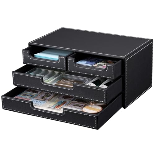KINGFOM Organiseur de bureau en cuir, organiseur de bureau multifonction pour tiroir de papeterie, noir