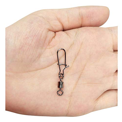 ICE SEA 100pcs Ball Bearing Barrel Swivel with Duo-Lock Snaps Stainless Steel Fast Rolling Swivels Fishing Line Lure Connectors Test 22LB-66LB (#10-100pcs) - Thumbnail 2
