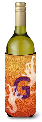 Caroline's Treasures CJ1040-GLITERK Halloween Ghost Letter Wine Bottle Hugger Bottle Cooler Sleeve Hugger Machine Washable Collapsible Insulator Beverage Insulated Holder
