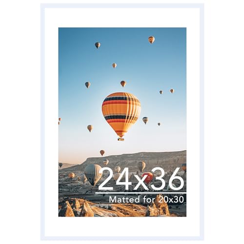Image of JCJMY 24x36 Picture Frame with 20x30 Mat, Display Photo 20x30 with Mat or 24 x 36 Without Mat, Wall Hanging Large 24 by 36 Poster Frame with Plexiglass, White