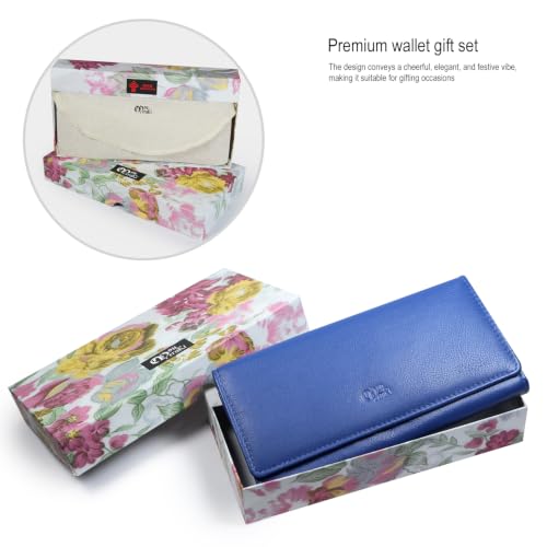 Image of Women's Top Grain Leather Wallet, RFID Blocking Bifold clutch, 17 Card Slots, Zip Pocket Organizer, Elegant Gift for Women - Birthday, Valentine, Anniversary - ROYAL BLUE