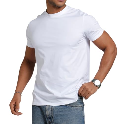 Le T-Shirt Iconique Homme Col Rond Coupe Ajustée - T-Shirt Homme Coton Doux Respirant sans Étiquette - Tee Shirt Homme S À 4XL