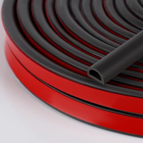 Image of Silicone Weather Stripping Door Seal, 40FT Self Adhesive D-Shaped Weather Strip, 0.4 inch W x 0.2 inch H Rubber Seal Strip for Window, Cabinet, Toolbox, Door Frame and Small Gap Seal, Black