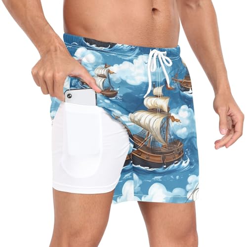 Funny Pirate Ship Men's Swim Trunks with Liner Quick Dry Beach Shorts Swimwear Bathing Suit S-XXL4