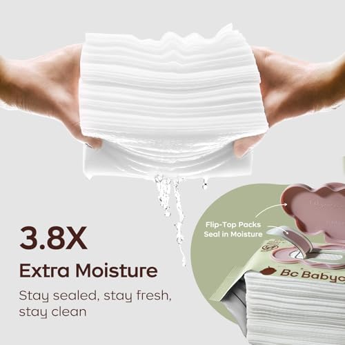 Image of Bc Babycare Cloud Moist Baby Wipes, Thick & XL, 99% Water, Ultra-Hydrating, Unscented, Hypoallergenic for Sensitive Skin, Biodegradable, 6 Flip-Top, 480 Count