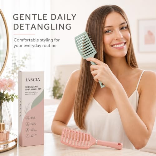 Image of Detangling Hair Brush for Women & Men, Portable Vented Paddle Hair Brush for Curly & Straight Hair, Rounded Tip Bristles, Lightweight Salon, Home & Daily Personal Grooming, Green, Pack of 1