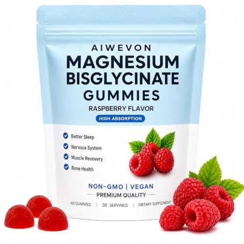 Magnesium Bisglycinate Gummies 400mg, Vegan Magnesium Glycinate Gummies for Adults, Chelated Magnesium Supplement Gummies with Raspberry Flavor, Daily Mineral Support, Easy Chew Gummy Format, 60 Count