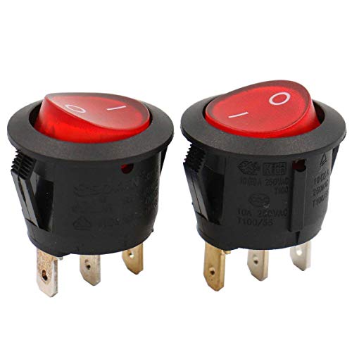 AiCheaX  Interruptor basculante SPST Encendido/Apagado 3 pines Luz roja Redonda AC 250V / 6A 125V / 10A Paquete UL Lista 2