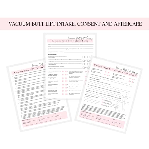 Vacuum Butt Lift Therapy Intake, Consent, and Aftercare Form | 75 Pack | 8.5x11