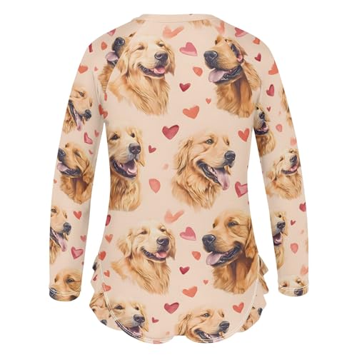 Golden Hair Love Pattern Girls Long Sleeve Swimsuit Rash Guard One Piece Bathing Suits Zipper 3-12T3