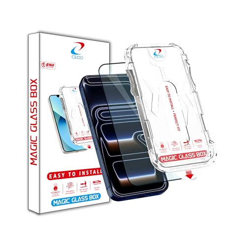 Image of CEDO Magic Box Tempered Glass for iPhone 17 Pro | Dust & Bublle Free Installation Screen Protector with auto Alignment Tool | HD Clear Quality Tempered Glass with Easy Installation Kit (Black)