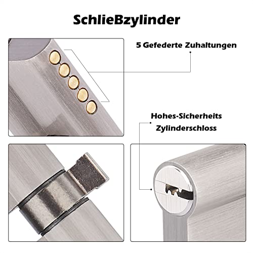 Schließzylinder, 30/30 mit 3 Schlüsseln, Profil-Doppelzylinder, Zylinderschloss, Türschloss Ersatzzubehör, Türschloss Sicherheitsschloss Haustür