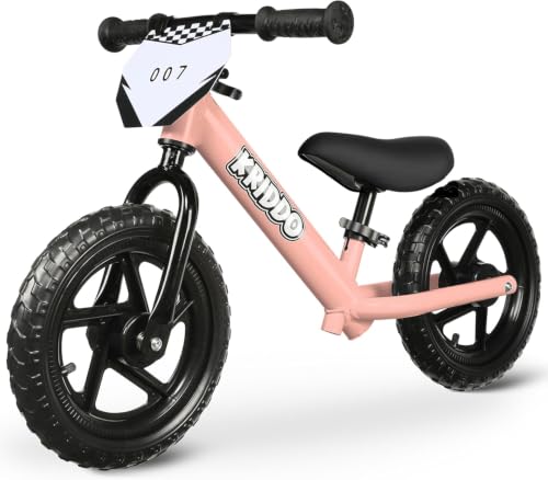 KRIDDO Bicicletas sin Pedales para Niños, Edad de 18 Meses a 5 años, Bicicleta de Empuje de 12 Pulgadas con Placa Personalizada (Incluye 3 Juegos de Pegatinas), Bicicleta de Regalo, Pinka