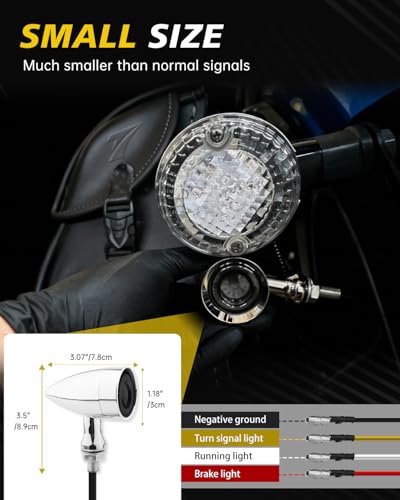 Image of TSUNG Universal Motorcycle LED Turn Signals Lights Small Bullet Front Rear Blinkers Tail Lights for Cruiser Chopper Bobber Cafe Racer Street Bike (RING-Chrome, Red&Amber)