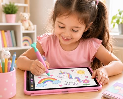 Image of Kids Stylus Pen for Touch Screens, Tablet Stylus with Soft Silicone Tip, Ergonomic Grip, Anti-Roll Design, Compatible with iPad, iPhone, Fire Tablet, Samsung & All Devices - Pink