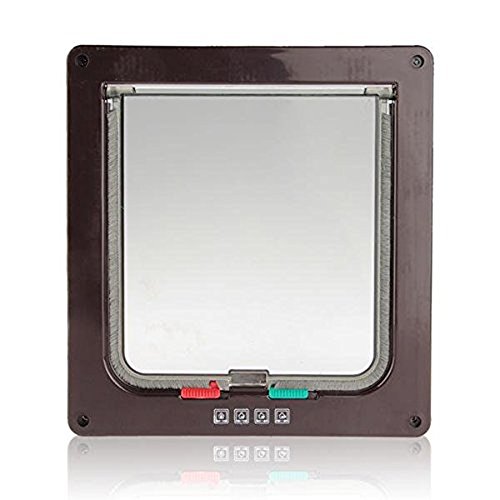 FLOVEME ペット用品　ペットドア　キャットドア ペット出入り口 猫ドア 伸縮式フレームサイズ 選択 (S：19 *1.8*19.7cm, ブラウン)