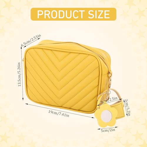1Pc Yellow Purses for Women, Yellow Crossbody Bags for Women, Pu Material with Metal Chain, Large Capacity and Multifunctional, Small Wallet, Shoulder Bag, Camera Bags, with Lipstick Pendant Bag2