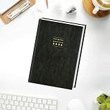 Terminer A5, Leder schwarz 2026: Schwarzer Terminkalender mit hochwertigem Kunstledereinband. Wochenplaner mit Zitaten und Lesebändchen. Taschenkalender 2026 zum Planen von Terminen.