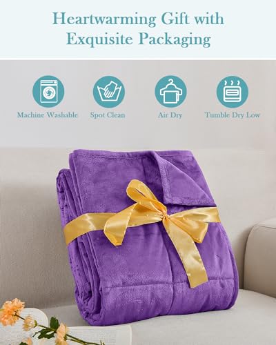 Image of Topblan Weighted Blanket Queen Size 15lbs, Adult Weighted Blankets with Soft Warm Fabric for Sleeping and Calming, Adult Heavy Blanket for Sofa Bed, Purple, 60 x 80 inches