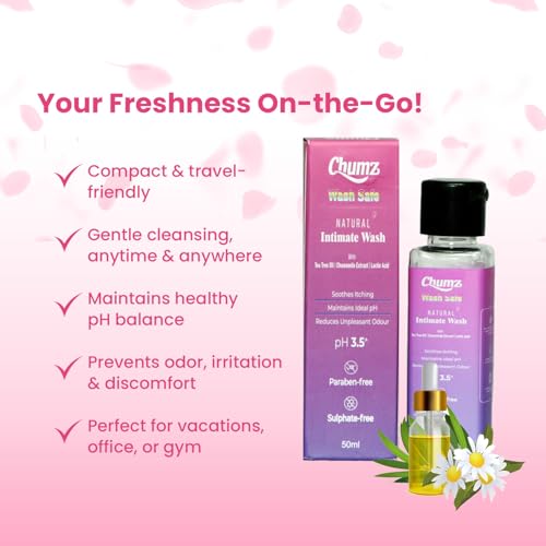 Image of Chumz Aloe Vera Panty Liners & Intimate Wash Combo | 60 Count | 185mm Long & Intimate Wash for Women, 50ml | Daily Hygiene Wash with Lactic Acid & Chamomile