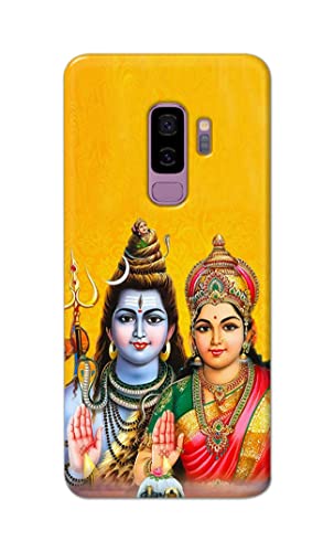 Image of PRINTFIDAA Lord Shiva Parvati Yellow Background Printed Designer Hard Back Case Cover for Samsung Galaxy S9 Plus, G965F, G965F /DS, G965U, G965W, G9650 -(SF) MVN1008