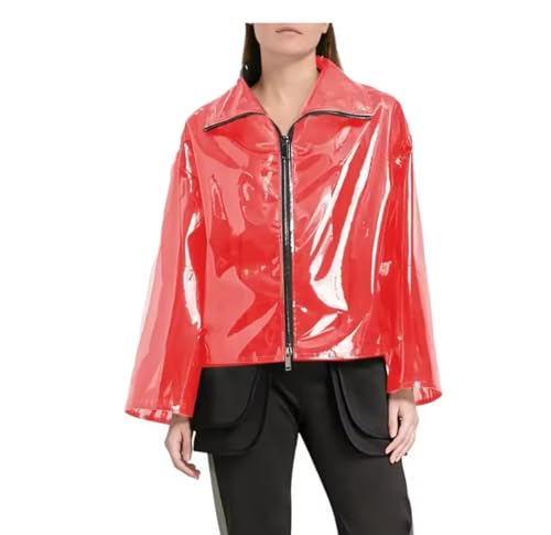 Girls Plastic Jackets Zipper Transparent PVC Turn-down Collar Long Sleeve Coats Sissy Sheer Coats