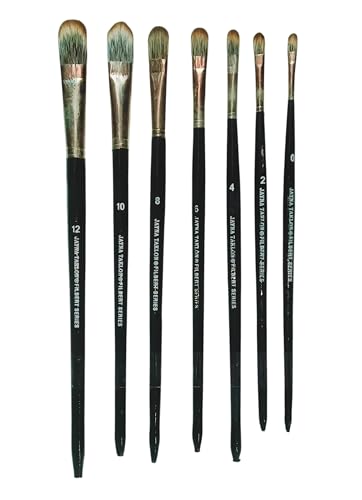 Image of Synthetic Filbert Paint Brush Set | Premium Artist Brushes for Acrylic, Oil & Watercolor Painting, Smooth Color Blending, Curved Stroke Detailing & Creative Art | Sizes 0-12, Set of 7