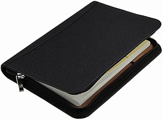 Liying PU Leather Business Multi-function Zip-Around A5 Notebook Calendar Calculator Built-in Week Day to Page Memo Daily Diaries Wallet Manager Executive Compact Folder Wirebound Ruled Journal Receipt Money Card Wallet Black