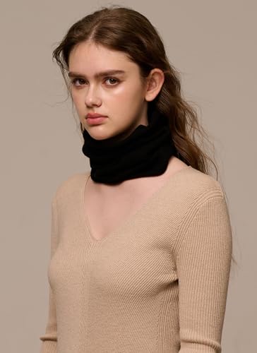 100% Cashmere Loop Scarf for Women Men, Soft Warm Knitted Tube Scarf Solid Colour, Autumn Winter Round Scarf Unisex Fashion Circle Neck Warmer Loop Scarves Windproof Knit Snood Scarf, Warm Gift Black4