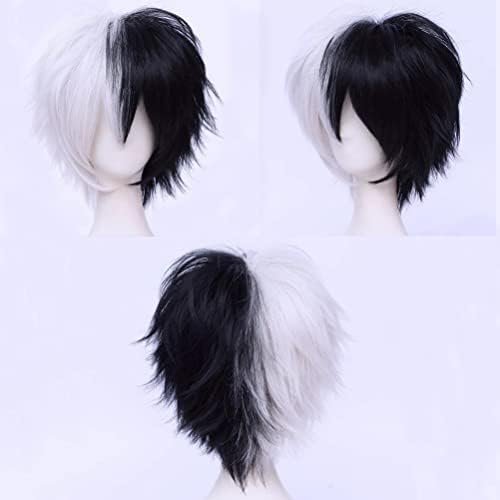 Unisex Short Cosplay Full Wigs Natural Layer Straight Hair Anime Costume Party Wig Fancy Dress for Women Men Boy Girls (Dark Brown)