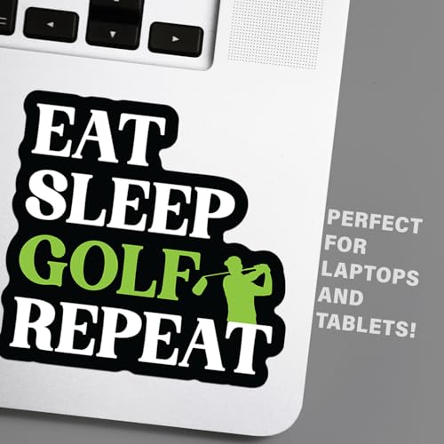 Image of Funny Golf Stickers - 5 Inch Waterproof Vinyl Decals - Choose from 10 Humorous Designs - Perfect for Cars, Golf Carts, Laptops, Windows, Bumpers & More (Eat Sleep Golf)
