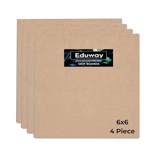 Image of Eduway A2 MDF Board Board Wood Sheet for Craft Art - 6x6 Inch, 4mm Thick, Pack of -4 - Premium Pine Cardboard for Artists, Art and Craft Students - Hard Cutout in Small and Large Sizes (15x15 cms)