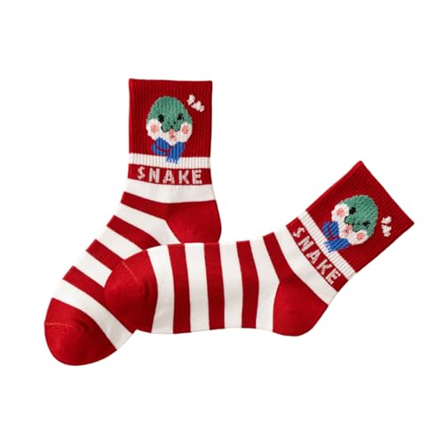 LUOFENG 1 par de calcetines de algodón suave con diseño de serpiente de dibujos animados para Año Nuevo, calcetines tobilleros para festivales y celebraciones