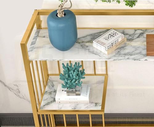 Image of Modern Console Table for Living Room, Entryway Console Table with Faux Marble Top, Metal Frame Sofa Table, Narrow Hallway Table, Luxury Accent Table for Bedroom, Office & Home Decor (Black Grey)