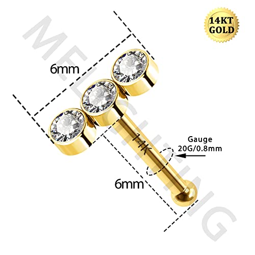 Meiighting 14K Gold Nose Stud Solid Gold Nose Rings 20G With Round Cubic Zirconia Nose Piercing Jewelry For Women Men Real Gold Body Piercing Jewelry #TOP5