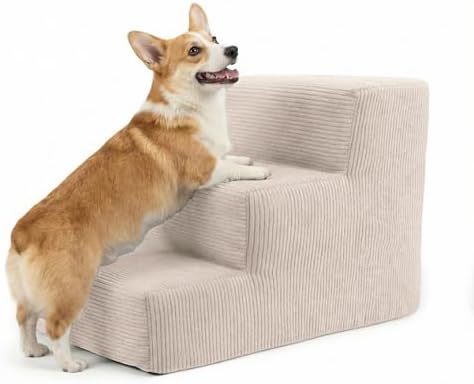 murando - Scala per Cani Piccoli e Medi - 3 Gradini - 30 cm - Scaletta per Cani e Gatti - Scale per Cane - Antiscivolo per Letto, Divano e Auto - Copertura Sfoderabile e Lavabile - Corda - Beige