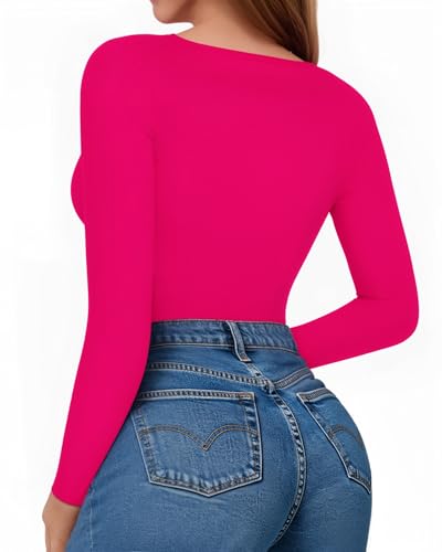 Image of MANGOPOP Womens Bodysuit Long Sleeve Crew Neck Body suit for Women Ribbed Bodysuits Shirts