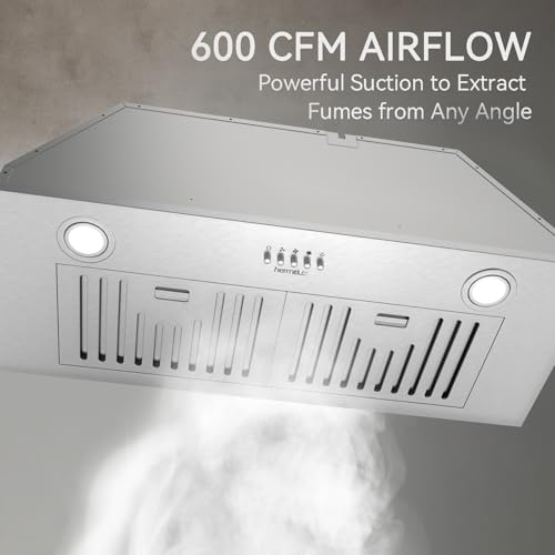 Image of Hermitlux Built-in /Insert Range Hood, 30 inch Vent Hood with 600 CFM 3 Speed, Ducted /Ductless Convertible, Stainless Steel Range Hoods with Bright LED Light, Baffle Filters and Charcoal Filters