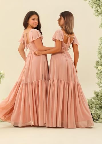 Girls Square Neck Junior Bridesmaid Dress for Wedding Short Sleeve Chiffon Flower Girl Dress2