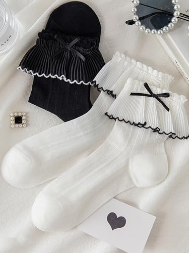 Lace Socks Cute Girls Bow Socks Ruffle Casual Crew Whitte Soft Breathable Cotton4
