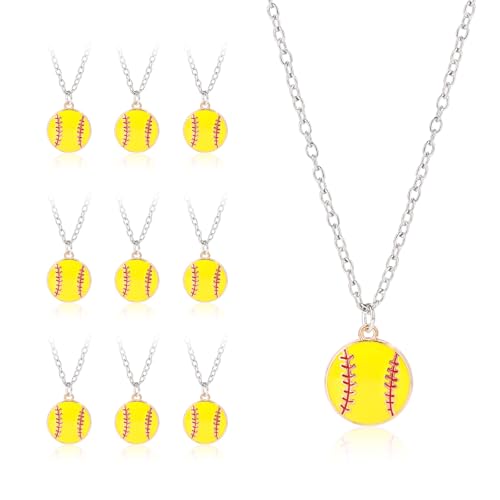 12pcs Baseball Necklace, 23.35in Adjustable Sports Charm Jewelry Alloy Friendship Pendant Sports Themed Softball Chain Gifts for Baseball Player Lovers Party Favors